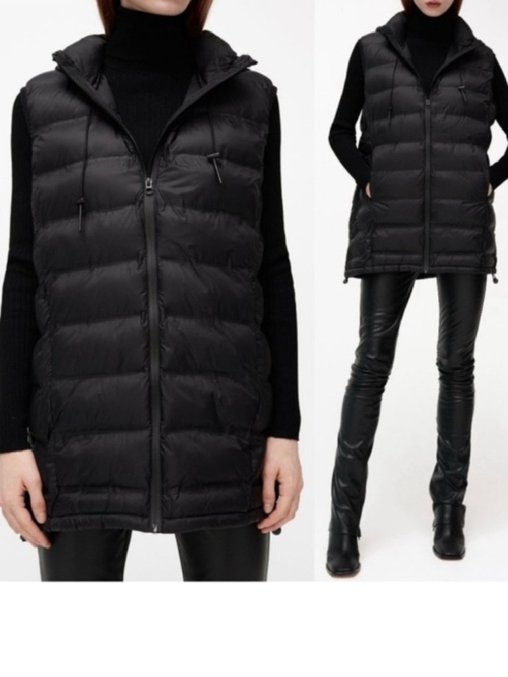 ZARA Packable Hooded Longline Puffer Vest Water Repellent Lightweight Sz Small